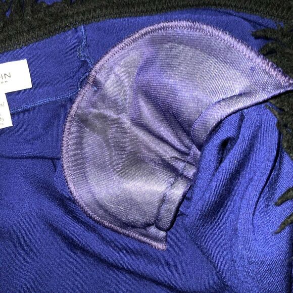 St John Collection P Cobalt Blue w Black Fringe Wool Blend Open Cardigan - Picture 6 of 6